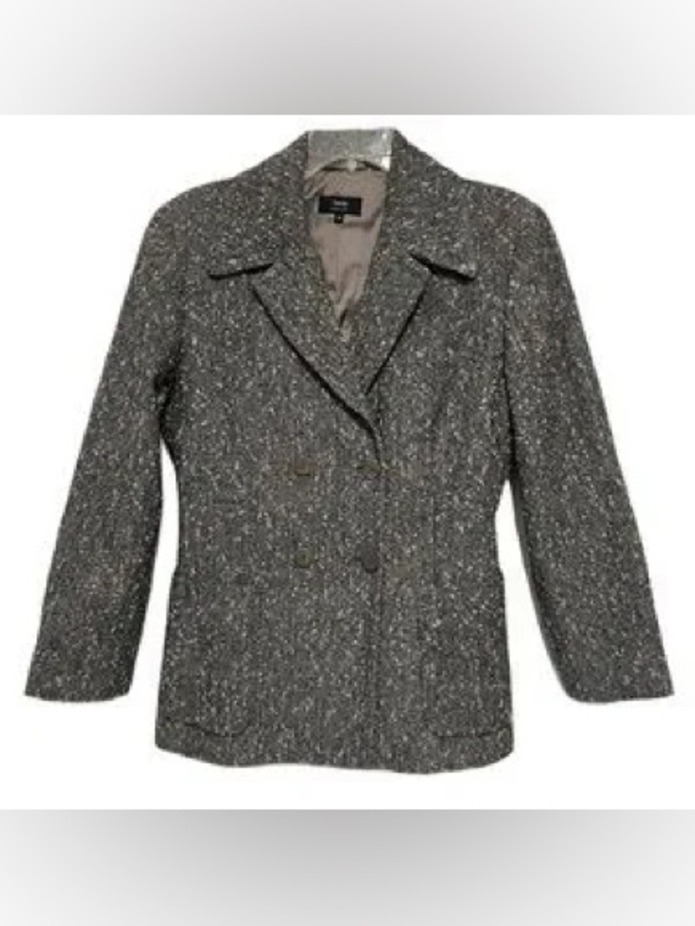 Zanella Charcoal Tweed Double-Breasted Wool Silk Blend Blazer Made in Italy